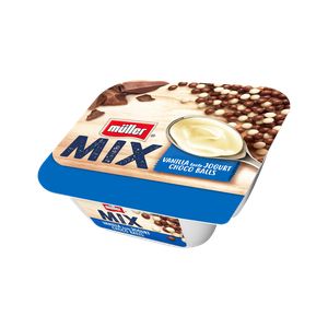 Müller Mix jogurt vanilkový a Choco Balls